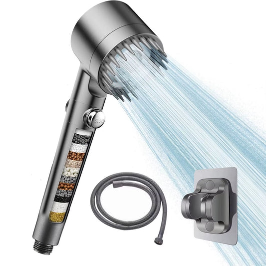 Filtered Shower Head with Handheld, High Pressure 5-Mode Showerhead with Filters, Built-In Power Wash for Hard Water