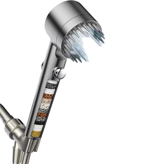 Filtered Shower Head with Handheld, High Pressure 5-Mode Showerhead with Filters, Built-In Power Wash for Hard Water